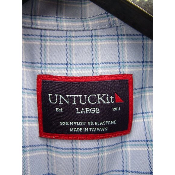 Untuckit Shirt Large White Button Up Traveler Commuter Plaid Woven - Picture 9 of 12